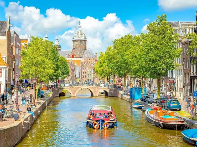 A canal and historic buildings in Amsterdam