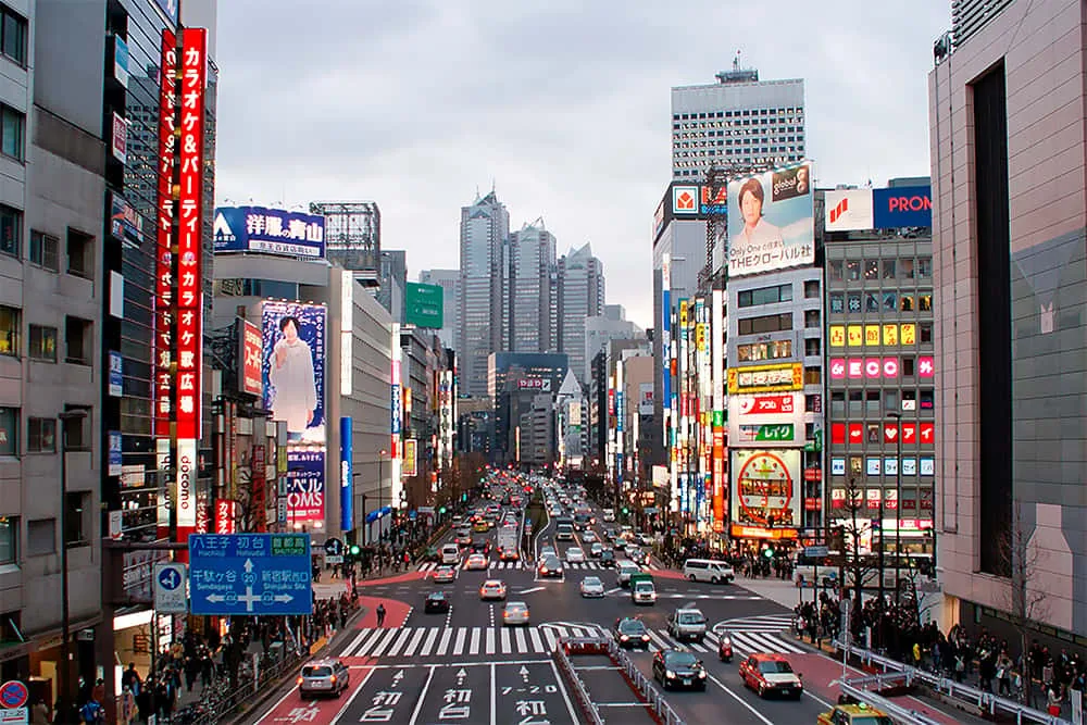 A busy city street in Tokyo, Japan
